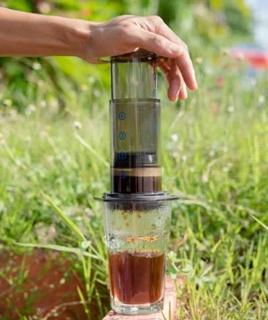 AeroPress - Coffee making process while camping